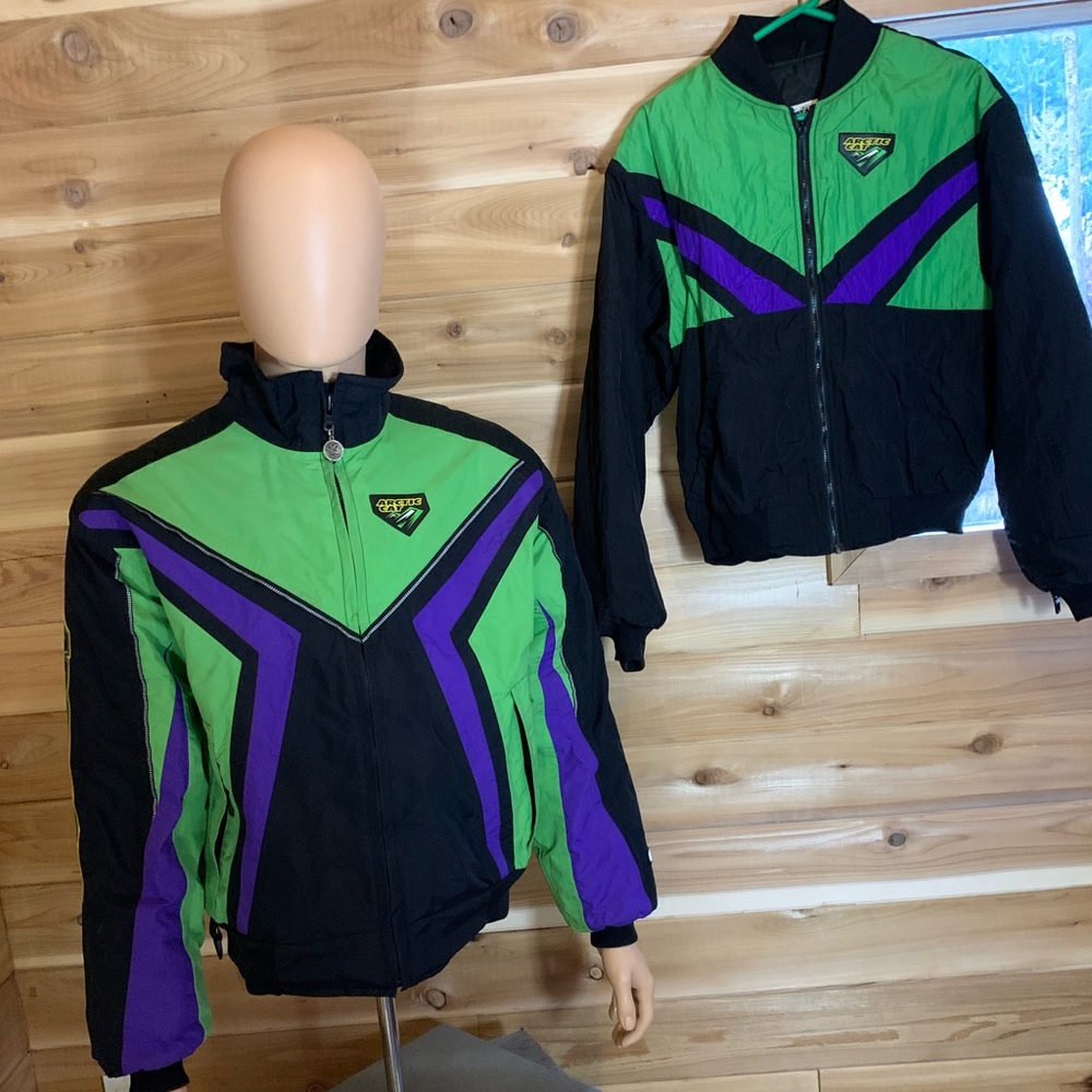 Vintage Arctic Cat Gore-Tex Snowmobile Racing Jacket Complete Black Green Purple